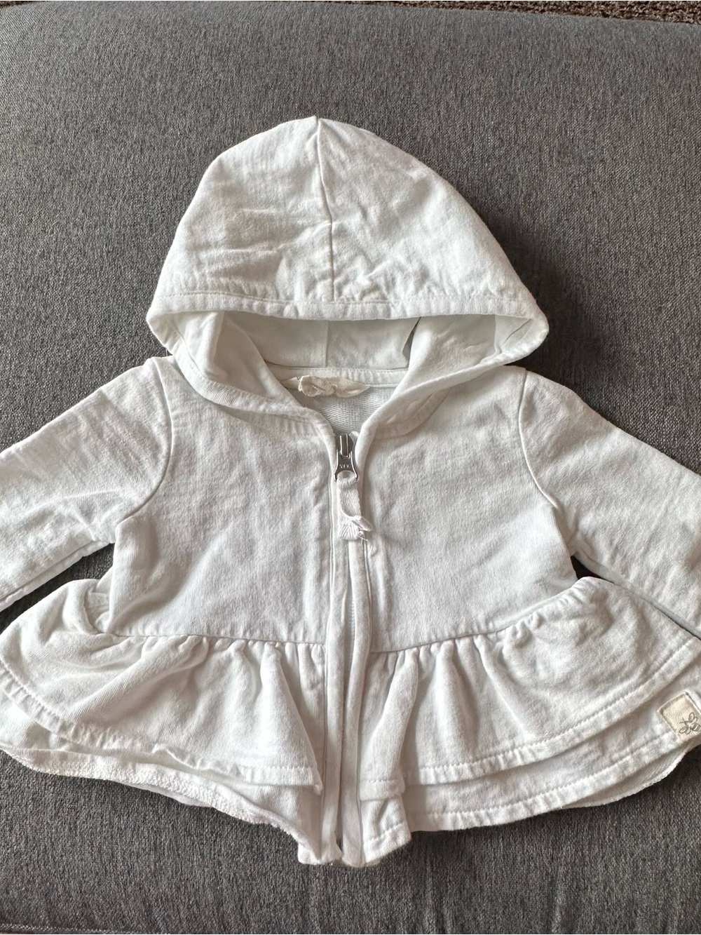 Baby White Hooded Ruffle Zip Jacket